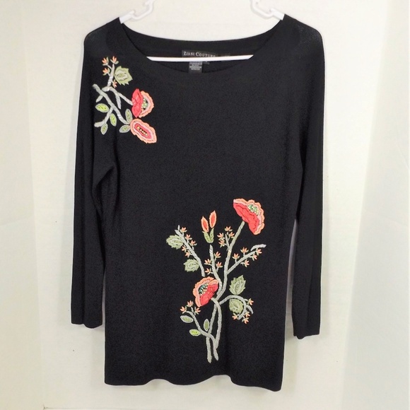 Ziani Couture Tops - Ziani Couture Rayon/Nylon Top W Flora Embroidery L